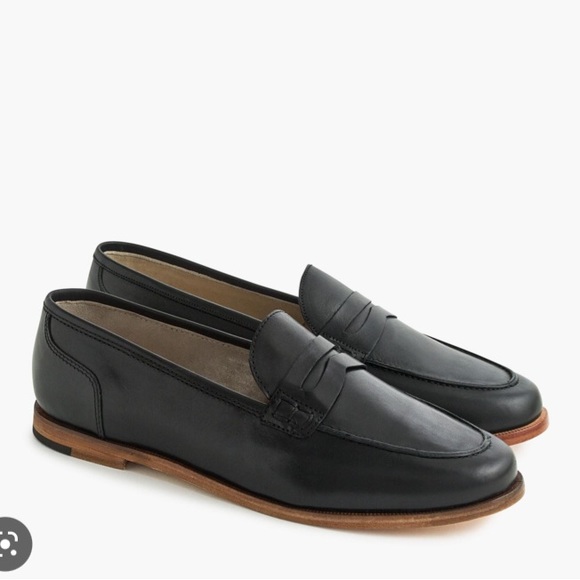 New J.Crew women’s Ryan leather penny loafer shoes in black